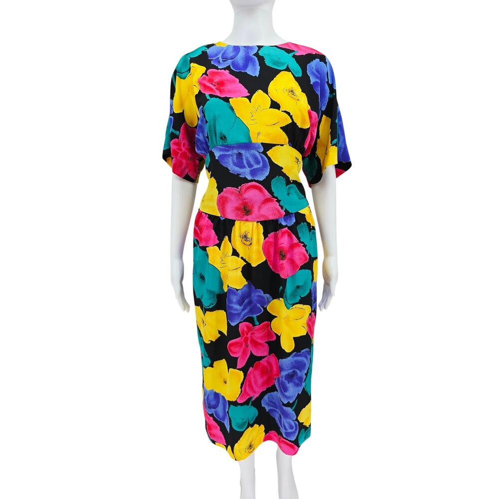 Vintage Studio E Floral Short Sleeve Dress Multicolored 9/10